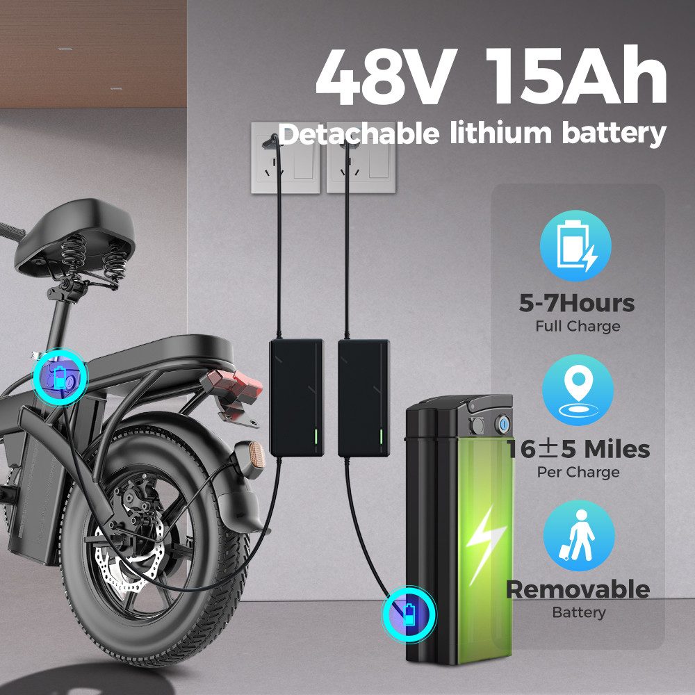 E-Bike Cityrad 14 Zoll Klapprad Elektrofahrrad 48V 15Ah City Pedelec faltbar Korb