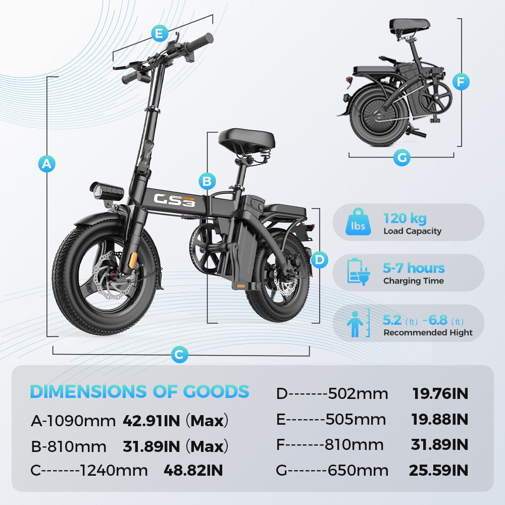 E-Bike Cityrad 14 Zoll Klapprad Elektrofahrrad 48V 15Ah City Pedelec faltbar Korb